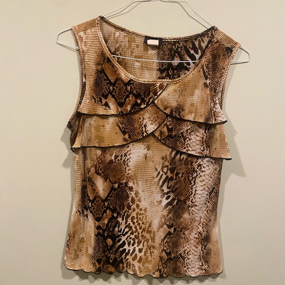 Ashley By 26 International Tan Snake Print Layered Blouse